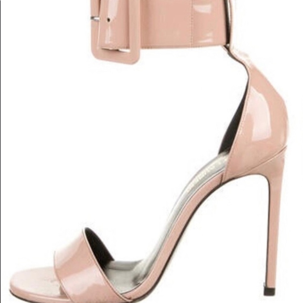 Saint Laurent Vitello Vernice Soft Pink Buckle Sandal show, in box size 37